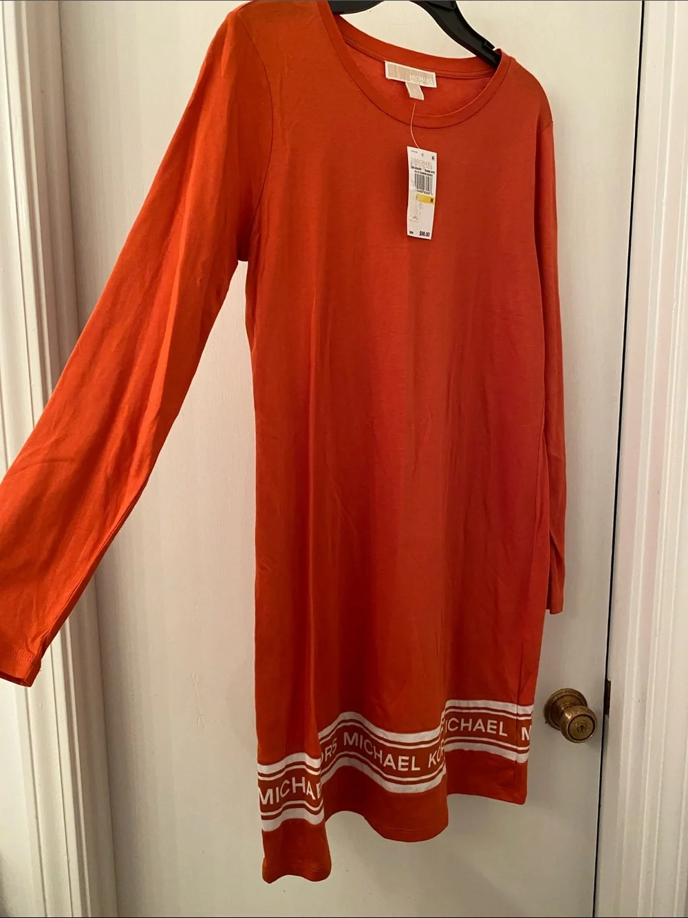 Michael Kors Girls' Orange Spice Long Sleeve Logo-Hem Dress